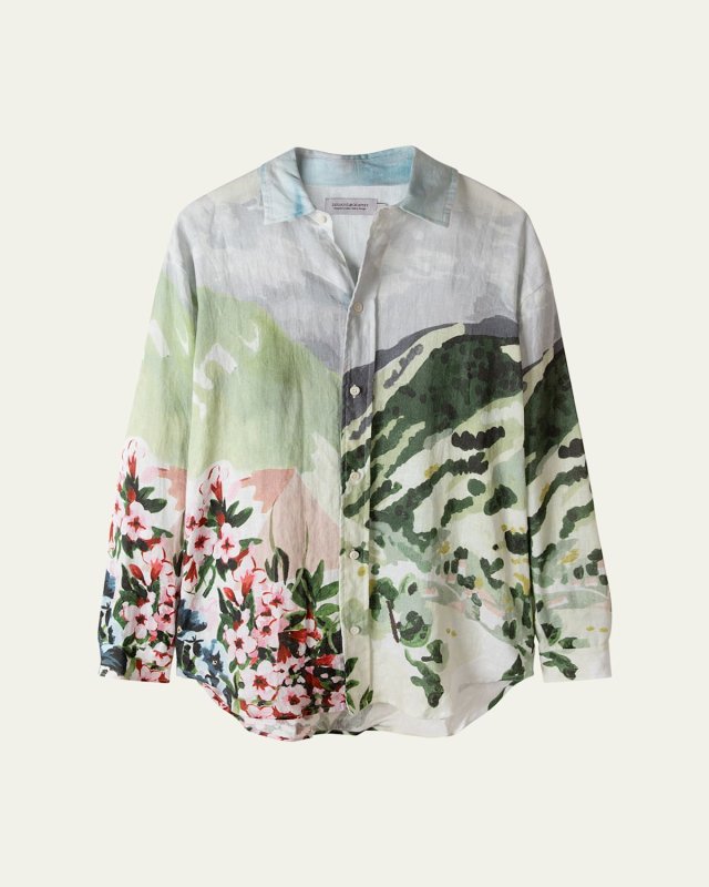 Unisex Landscape-Print Linen Lounge Shirt